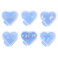 Holographic Heart Keychain Silicone Mold Keychain Charms Epoxy Resin Casting Molds with Hanging Hole for DIY Crafts
