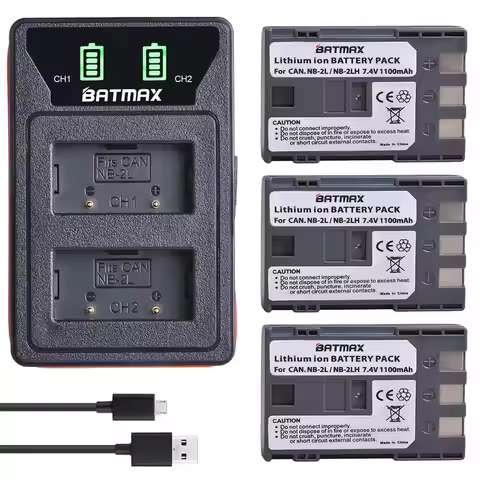 3Pcs NB 2LH NB-2L BP-2L5 Battery + LED Built-in USB Dual Charger for Canon Rebel XT XTi EOS 350D Pow