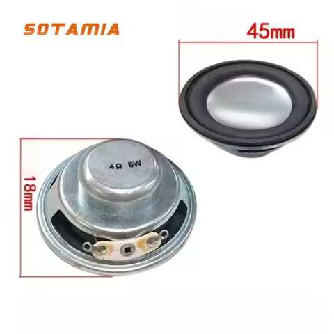SOTAMIA 2Pcs 45mm Mini Speaker 4 Ohm 5W Round Full Range Audio Speaker Bass Multimedia Loudspeaker 4