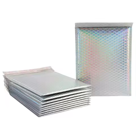 Wholesale 500pcs/Lot Custom Logo Holographic Rainbow Silver Water-proof Protective Postage Padded En