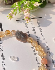 14K包金 招財水晶 黃水晶 黑金骨幹太陽石 貔貅招財 橙月光 禮物