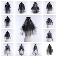 Mo* Elegant Black Veil for Halloween Cosplay Bride Veil Breathable Wedding Veil