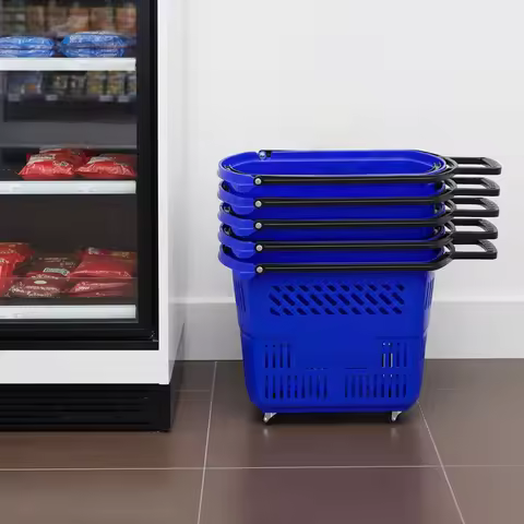 Rolling Shopping Cart PP with 6 Baskets and 4 Wheels, 19x13.7x14 Inch Each 20lbs 110lbs Load Capacit