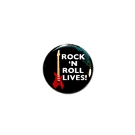 Rock N Roll Lives Button Music Guitar Pinback 70s 80s 90s Hair Band Glam Rock Pin 1 Inch 26-2