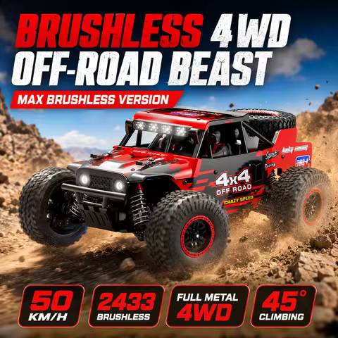 4WD Brushless RC Car 50KM/H 100M 2.4G Full Proportional Remote Metal Differential LED Multi Lights I