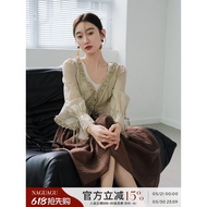 Flashing Elizabeth Silk Cotton Blend V-neck Fungus Edge Shirt - Ready Stock C0800