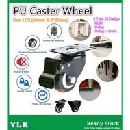 YLK 4Pcs Heavy Duty 200kg 50mm ,40mm / 2'' , 11/2'' PU Swivel Castor Wheels 360 Degree Trolley Furni