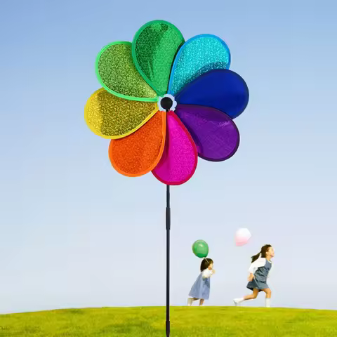 Flower Lawn Pinwheel Colorful Rainbow Garden Windmill for Garden Yard Party Outdoor Decor