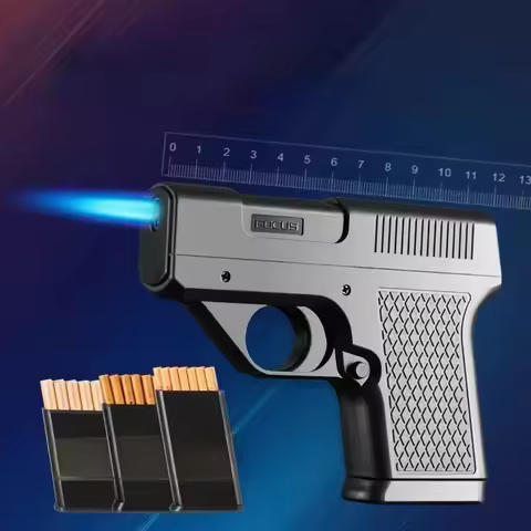 New Clip Gun Type Butane Gas Lighter Three Capacity Cigarette Holder Windproof Jet Blue Flame Lighte
