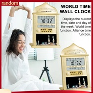 RAN  Wall Hanging Clock Adjustable Prayer Clock Digital Azan Prayer Clock with Lcd Display World Time Temperature Alarm Home Office Decor