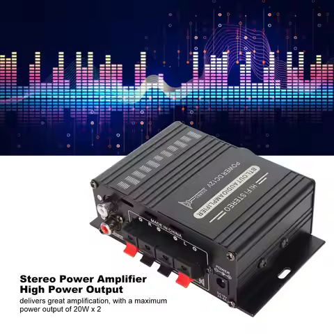 Bluetooth 5.0 Power Amplifier Clear Sound Quality Aluminium Alloy 20Hz to 20KHz 12V for Car Home Min