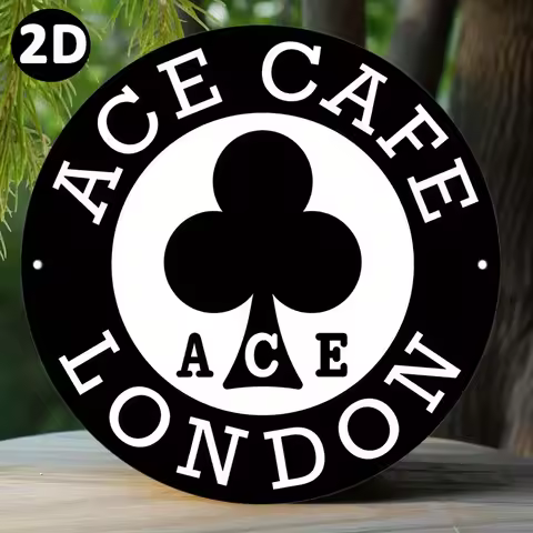 [2D Flat] A Vintage Round Metal Sign Printed on a 2D Plane, Featuring a Unique Coffee And Motorcycle