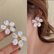 E470 beautiful large white 5-petal flower earrings for women