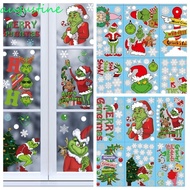 AUGUSTINE 9 Sheets Christmas Window Stickers, Double Printed Reusable Santa Claus Wall Decals, Snowm