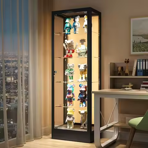 4/5-Tier Glass Display Cabinet Case with 13 Colors Light & Lock, Curio Cabinet with Glass Door & Adj