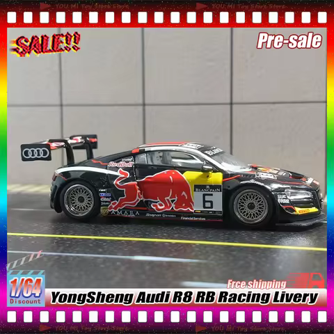 Alloy Yongsheng 1:64 Audi R8 Red Bull Racing Livery Diecast Car Model Collectible Display Vehicle Fo
