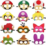 12 Pack Mario Felt Masks Kids Themed Party Supplies Wario Party Favors for Super Mario Halloween Mask Boys and Girls Cosplay Birthday Gift Soft Felt with 12 Different Types