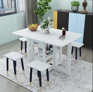 【包送貨】多功能伸縮餐桌凳組合可折疊收納 TAB-0158 岩板 餐桌 餐枱 一桌四椅 一桌六椅 長方形食飯枱 實木折疊 餐桌椅組合 餐邊櫃 兩用可伸縮長方形 多功能酒櫃吧 檯桌 一體櫃 伸縮折疊隔斷