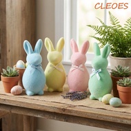 CLEOES Easter Bunny Statue, with Bow Solid Color Flocked Rabbit Figures, Easter Holiday Foam 3D Stan