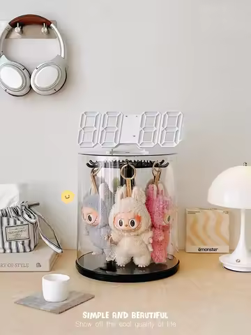 Rotating Box For LABUBU Pendant Display Stand Transparent Figurine Display Cabinet for LinaBell Doll
