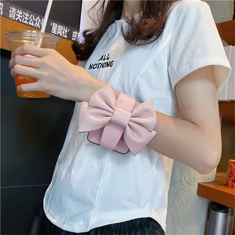 Cute Korean Leather Bow Wrist Strap Holder Pink Case for Galaxy Z Flip 6 5G Z Flip5 Flip5 Zflip5 Z F