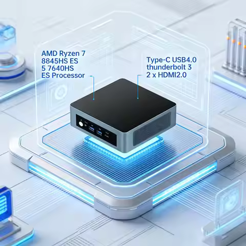 Mini PC AMD Ryzen 7 8845HS ES 5 7640HS ES Mini Computers 2x DDR5 2xLAN NVMe USB4 2*HDMI for Home/Bus