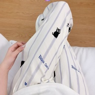 Oversized Cartoon Black Cat Print Pants for Women [RAIN]