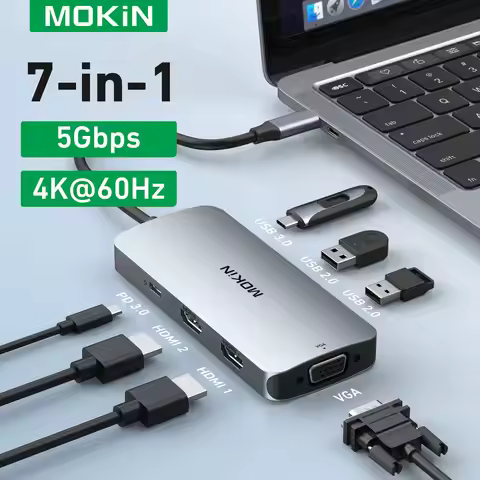 MOKiN USB C Hub to Dual HDMI USB Hub Adapter Docking Station 4K HDMI VGA 5Gbps USB3.0 100W PD Chargi