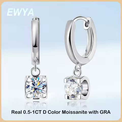 EWYA Trendy 0.5-1CT D Color Moissanite Diamond Drop Earrings for Women Ear Fine Jewelry S925 Silver