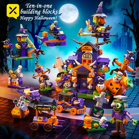 Halloween Building Blocks Set Witch Haunted House Pumpkin Models ABS Block Toys for Kids Adults Holi