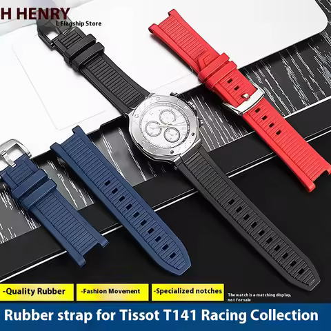 Notched silicone wristband for 1853 Tissot T141 racing rubber watch strap T141417A men's 24mm silico