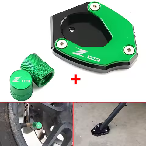 For KAWASAKI ZH2 ZH2 Z H2 2019-2025+ Motorcycle Side Stand Enlarged Plate Kickstand & Tire Valve Cap