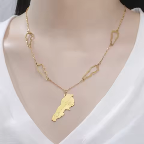 Unift Lebanon Map Necklace Hollow out Lebanon Map Pendant Necklace Stainless Steel Clavicle Chain fo