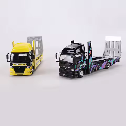 SHADOW 1:64 Fuso Fighter(1024) 2017 Double Deck Tow Trucks HKS/Moon eyes Alloy Model Car