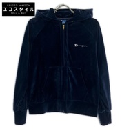Champion海軍藍側邊天鵝絨拉鍊連帽衫，M碼 [二手]
