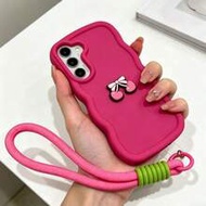 1pc DIY Cherry Bow Macaron Phone Case With Phone Lanyard, 2026's Latest Hot-Selling Cherry Mobile Ph