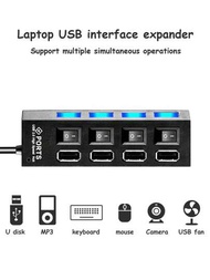 1個4口usb Hub擴展器usb 2.0 Hub適配器 多合1 Hub Usb開關便攜分配器 適用於電腦,筆記本電腦,手機存儲器,鼠標,讀卡器,鍵盤,遊戲設備,mp3播放器,硬盤驅動器等。pc,book,pro,mini,i,surface Pro手機otg適配器,打印機,相機,usb風扇或任何其他usb外設。等等