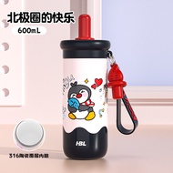 Pipjoy Cute Cartoon Water Bottle with Straw 600ml Large Capacity Tumbler for Hot and Cold Sus316 Sta