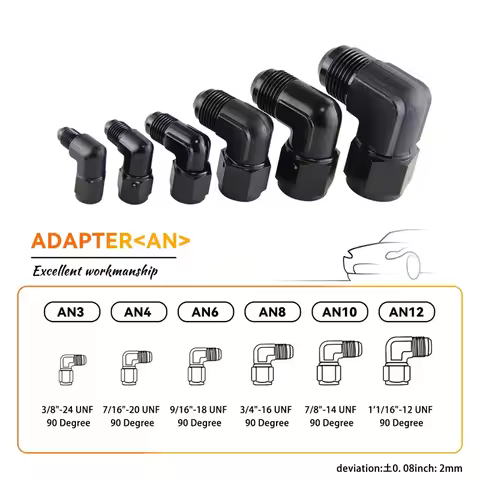 2PCS AN3 AN4 AN6 AN8 AN10 AN12 Female to 3AN-12AN Male 90 Degree Flare Swivel Hose Fitting Adapter B