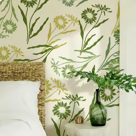 Large Stencil For Painting Daisy Coneflower Pattern Decor Reusable Floral Template Decors Leaf Grass