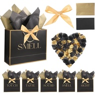 5 Senses Gift Bags for Him Her Five Senses Gift Bags with Ribbon Handles Tissue Paper Petals Black G