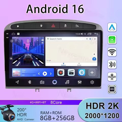 BT For Peugeot RCZ 308 SW 2007-2015 408 2012-2020 Android 15 QLED Touch Screen Auto 8G+256G Radio Ca