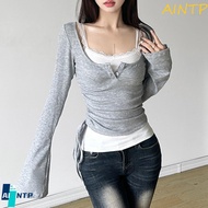 AINTP Bow Lace Crop Top - Elastic, Spicy Design Comfortable Knitwear