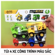 Bag of 4 Colorful Construction/Military Toy Cars