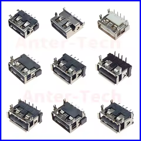 10Pcs Type A USB 2.0 female socket AF10.0mm 180 ° vertical focus 4pin With/without frame white Black