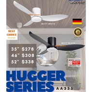 AEROAIR Hugger Series AA335  BLACK / WHITE  35"/46"/52" DC Motor Ceiling Fan 24W LED 3-Tone Low Ceiling Great Wind Speed