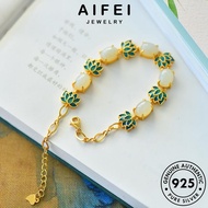 AIFEI JEWELRY Real Fashion 925 Woman Beads Sterling Enamel Italy Chain Lotus Women Pure For Bracelet Original Jade Bangle Silver Korean B517