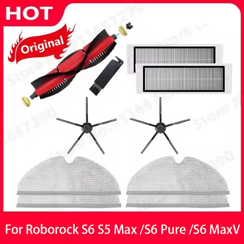 Original Roborock S5 Max / E4 / E5 / S45 Max / S6 MaxV Detachable Main Brush Silicon Side Brush Wash