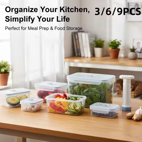 3/6/9-Piece Vacuum Food Storage Container Set (Including 1 Manual Vacuum Pump), Suitable for Refrige