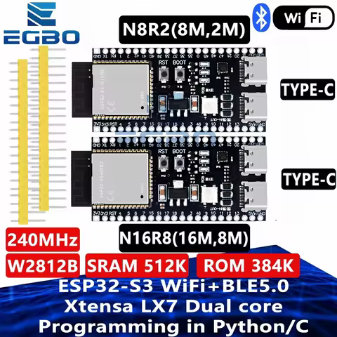 1~5PCS EGBO ESP32-S3-n16r8 ESP32-S3 WiFi Bluetooth-compatible BLE 5.0 Mesh Development Board ESP32 W